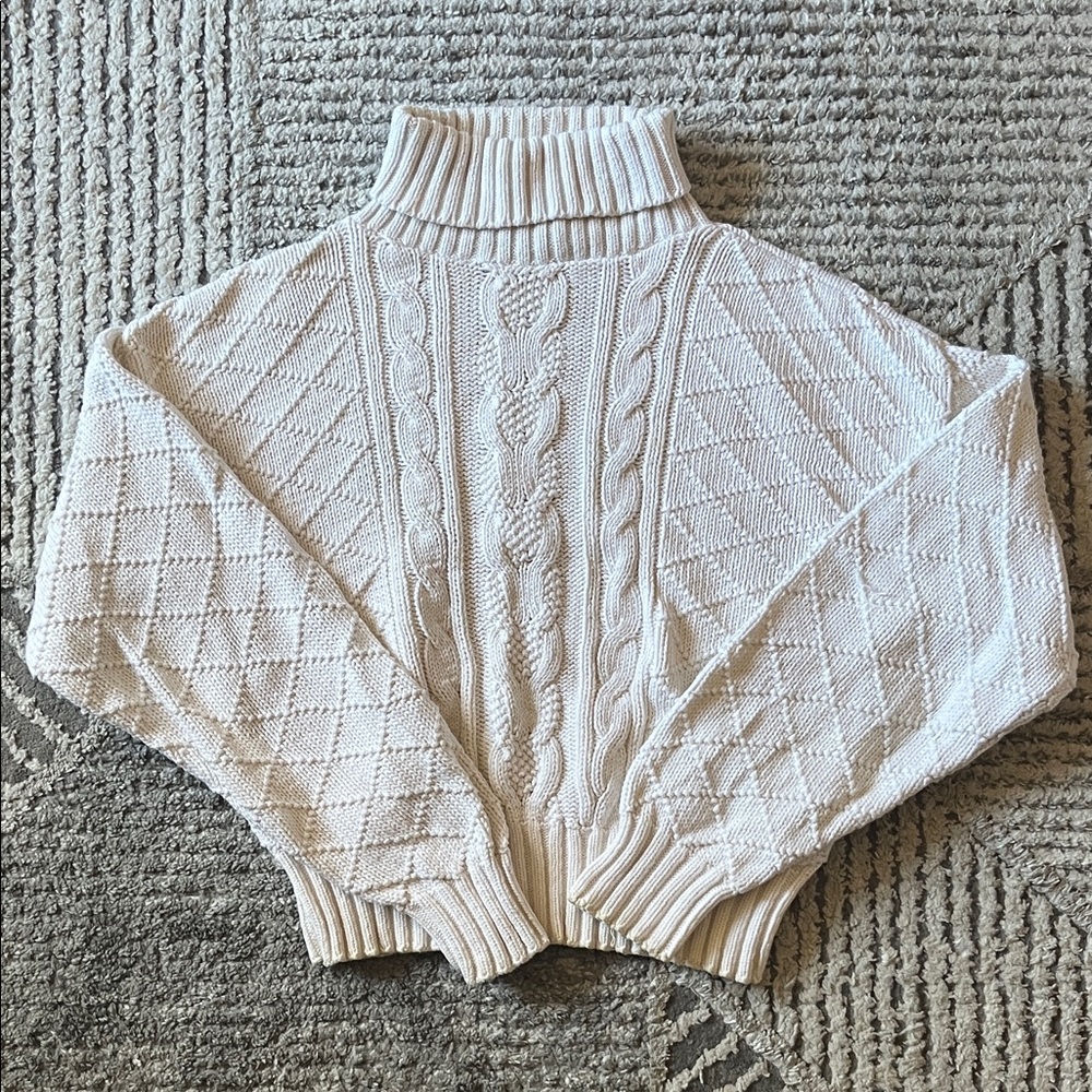 Vintage Liz Sport Cable Knit Sweater Cream Cotton - Size S
